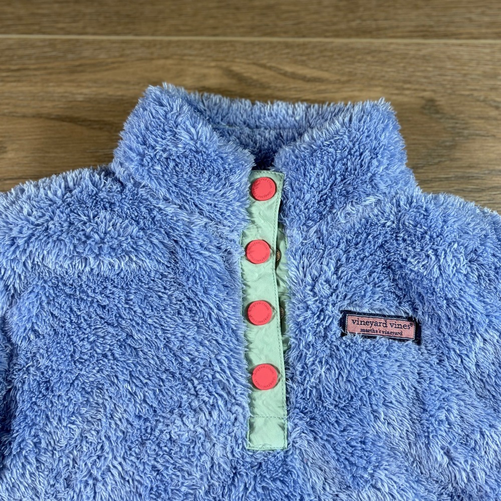 Vineyard Vines Girls Fuzzy Sherpa Fleece Snap Closure Pullover S 7/8 Periwinkle